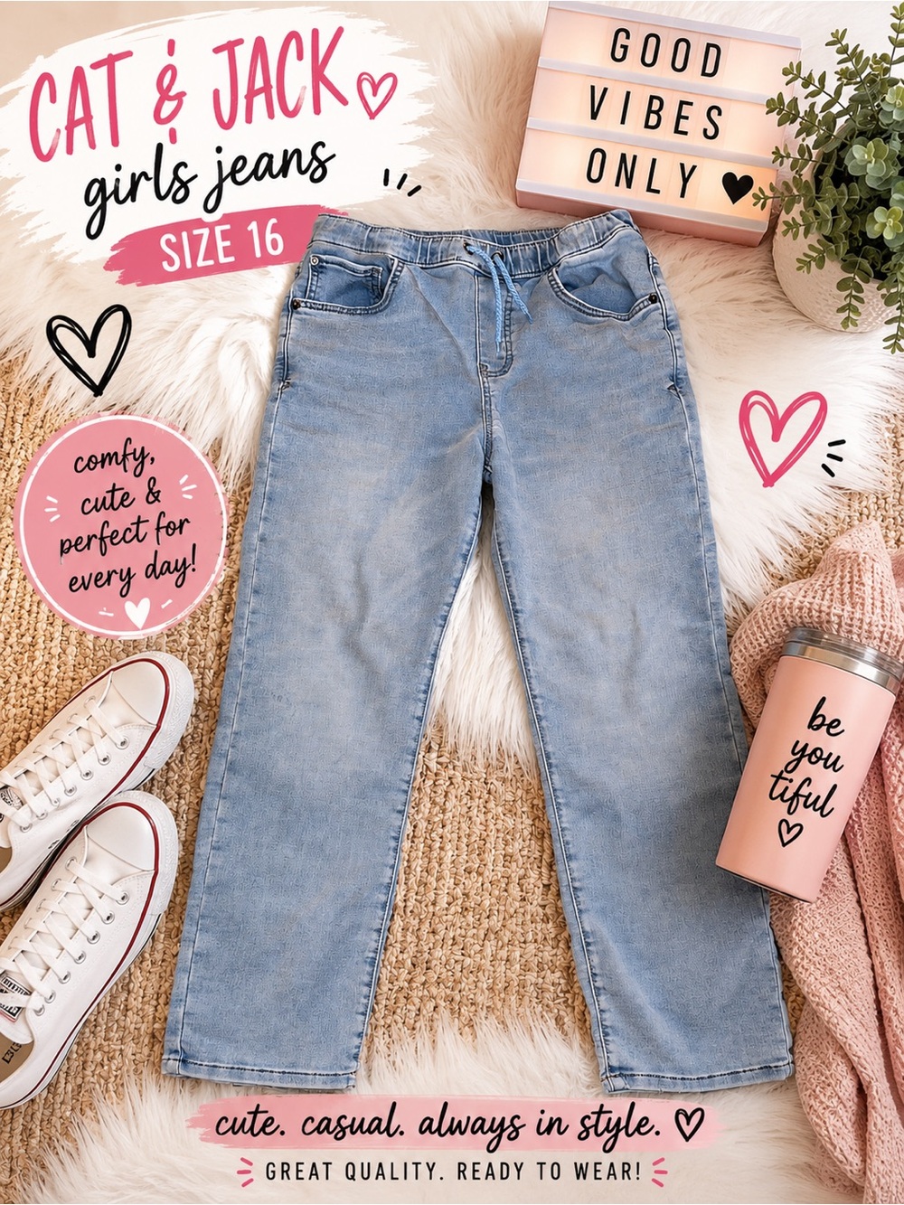 Cat & Jack Light Blue Straight Leg Girls Jeans